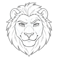 Obraz premium Hand drawn sketch of male furry lion head base in front view showing smirking expression isolated on white background. Anime illustration.