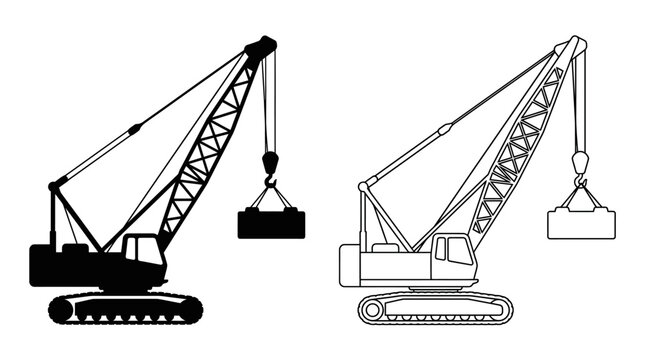crawler crane silhouettes on white background