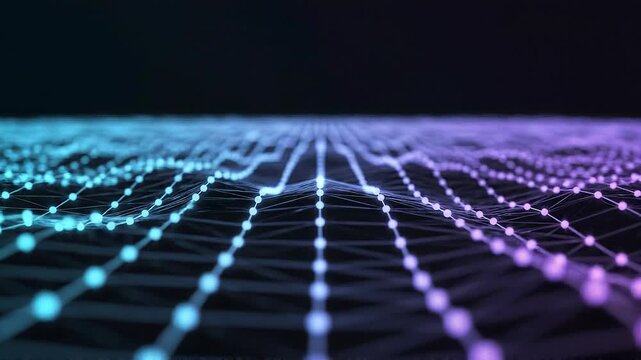 Futuristic digital network grid with glowing connecting points and abstract technology background