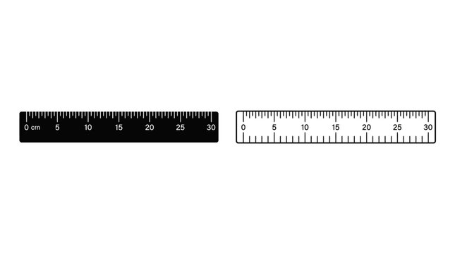 black rulers with centimeter markings on white background