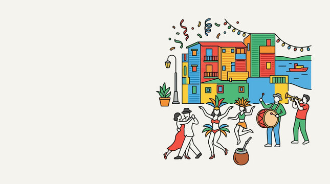 Vibrant Carnival Celebration Featuring Dancers Musicians and Colorful Architecture in Argentina.