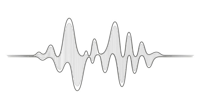 Abstract sound wave form visualization on a clean white background.