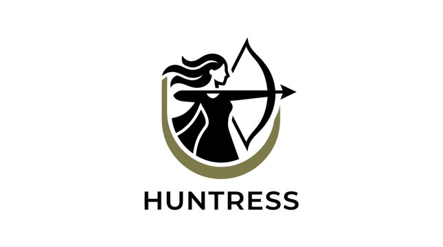 Modern Huntress Logo with Bow and Arrow Symbol
