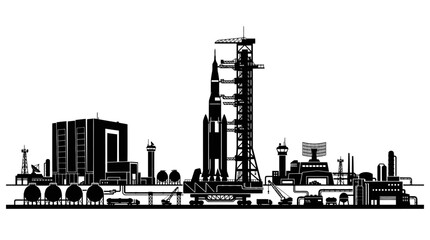 Obraz premium Space Rocket Launch Pad Silhouette