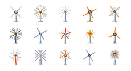 Obraz premium Illustration of different wind turbine designs representing sustainable energy generation