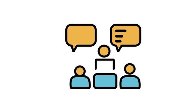 seminar with people and speech bubbles motion icon. 
Animated icon representing a group training session or seminar with people and speech bubbles.