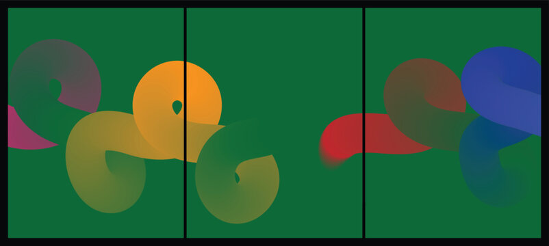 abstract swirling shapes on green background triptych wall art