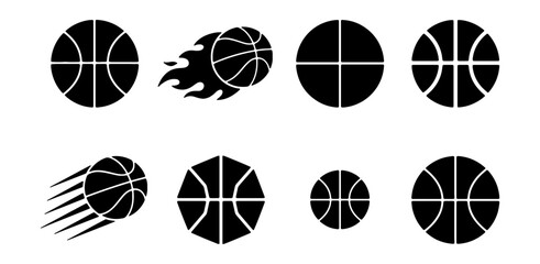Basketball Icons Set: Dynamic Sports Graphics, Motion & Flame Designs, Vector Elements © Nabila