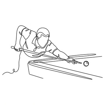 One line drawing of male billiard athlete striking ball with cue stick. Continuous line of focused sport movement. Billiard competition concept. Modern minimalist style. single line art vector 