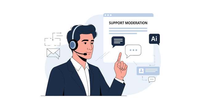 Customer support agent using AI for moderation and communication assistance