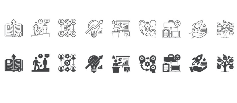 Business training icon set. Workshop and education symbol. Vector illustration.


