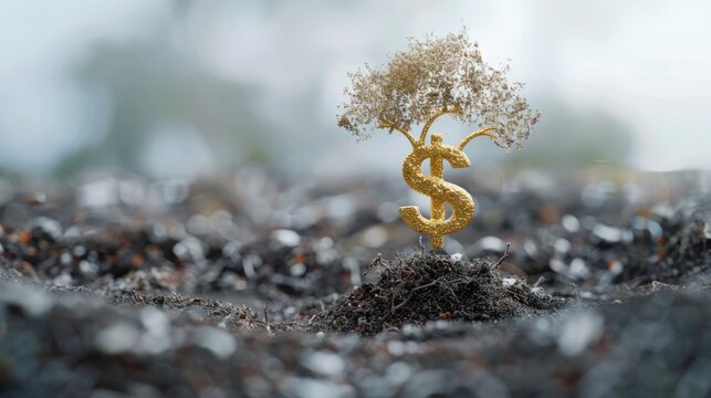 Golden dollar sign plant growing from soil