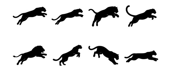 Jaguar Leap Sequence, Dynamic Animal Motion, Silhouette Vector Art, Wild Cat Action Poses © Farzana