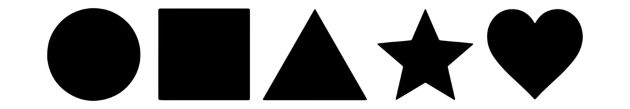 Basic Shapes Collection: Circle, Square, Triangle, Star, Heart Icons, Vector Elements