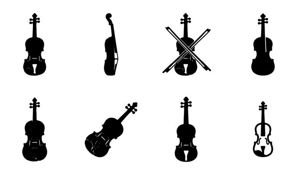 Violin Silhouettes Collection, Musical Instrument Vector Icons, Classical Music Symbols, Orchestra Performance Elements