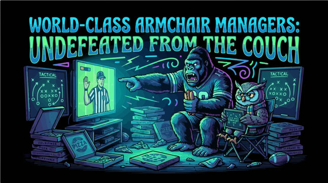Funny Gorilla Armchair Manager Soccer Illustration - Undefeated From The Couch Tactical Football Couch Potato Meme