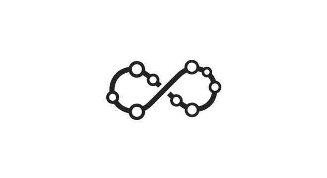 Minimalist graphic of infinity symbol composed of interconnected circular elements, design