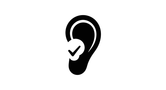 Icon of an ear with a checkmark, symbolizing active listening and hearing correctly