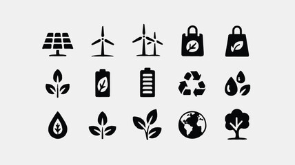 Fototapeta premium Eco friendly icons set for sustainable living and green energy