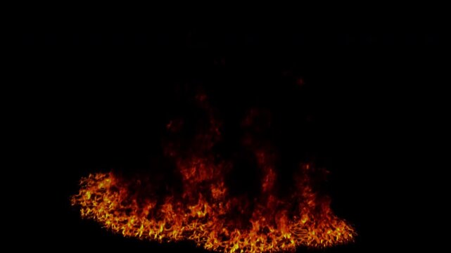 Realistic isolated fire ring burning with intense flames and sparks on a black background.
