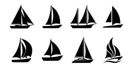 Sailboat Icons Set, Nautical Vector Graphics, Maritime Transportation Symbols, Sailing Vessels Collection © Shahrin