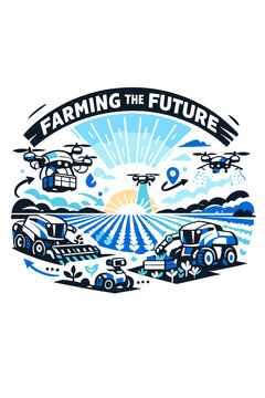  Agricultural Robots and Farming Drones. A vast futuristic field with glowing drones flying
