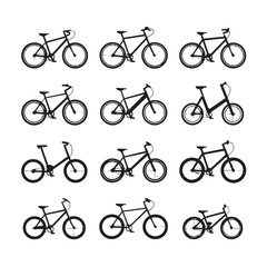 Obraz premium Collection of diverse bicycle outline icons representing various bike types for cycling