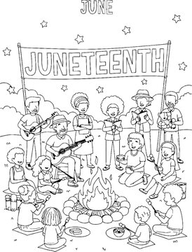 Large Community Gathering for Juneteenth Celebration with Banner