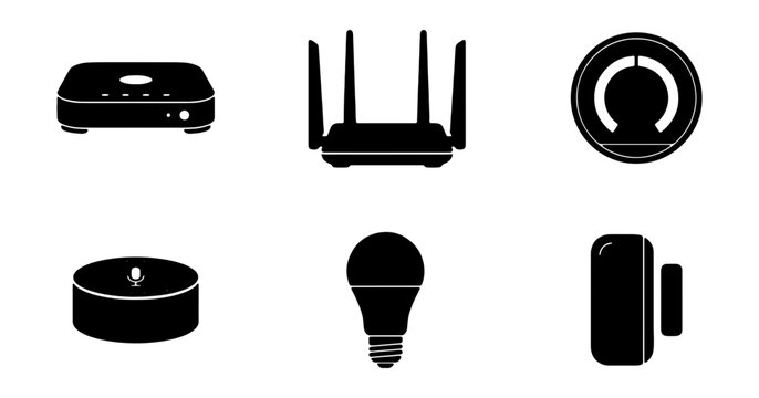 Smart Home Technology Icons, Connected Devices Vector Set, Digital Automation Elements