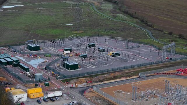 Aerial view of a state-of-the-art 400kV to 132kV power transformation facility.