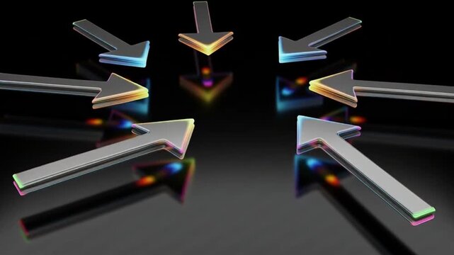 Abstract background with 3d arrows and a colorful stack of books with a laptop to represent a modern education and business learning technology concept