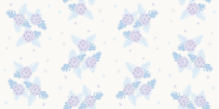 Gentle Hand Drawn Hydrangea Seamless Pattern Blue Floral Vector Background for Fabric and Wallpaper
