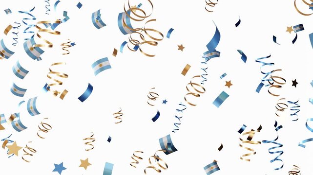 Confetti falls in the air, featuring the colors of the Argentina national flag. This animation highlights festive moments for celebrations and events