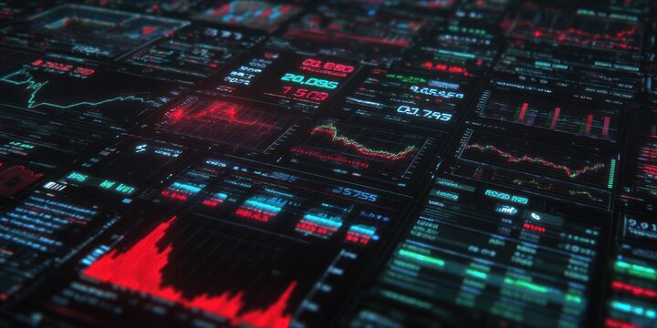 Abstract data display with charts and graphs digital interface background