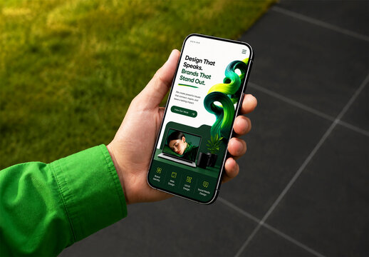 Hand Holding Smartphone with Creative Website Design Mockup