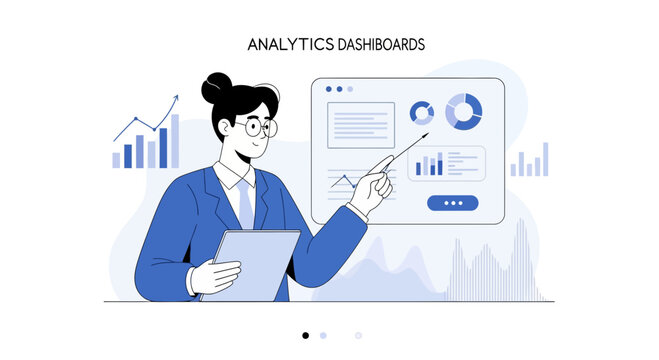 Data Analysis Presentation: Woman Explains Analytics Dashboard