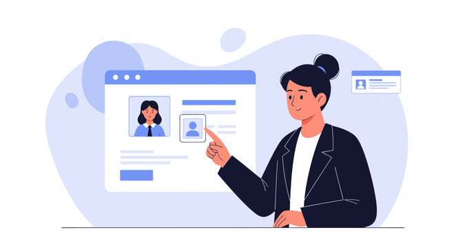 Graphic designer selecting user profile from web interface, profile selection ui