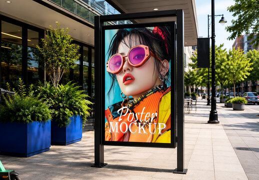 Outdoor Advertising Billboard Mockup on Urban Sidewalk