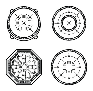 Round and octagonal furniture top view design elements