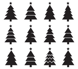 Obraz premium Collection of Christmas tree icons on white background