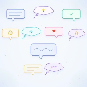 Set of comic speech bubbles in vector style with cloud, balloon, and thought shapes for chat, dialog, and communication icons