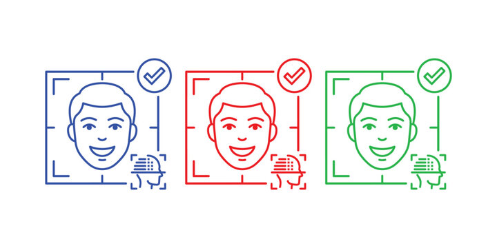 Face Verification Technology Icon Set - Biometric Authentication Vector Illustration