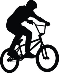 Fototapeta premium Black silhouette cyclist, bmx bike rider, sports icon, cycling symbol