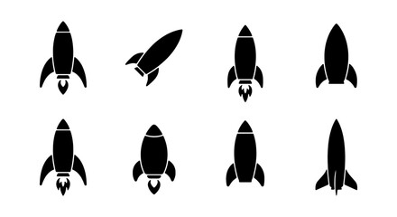 Rocket Ship Icons, Spacecraft Vector Graphics, Futuristic Launch Symbols, Sci-Fi Exploration Set © Mojibur