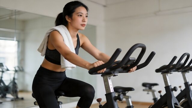 Woman exercising on stationary bike