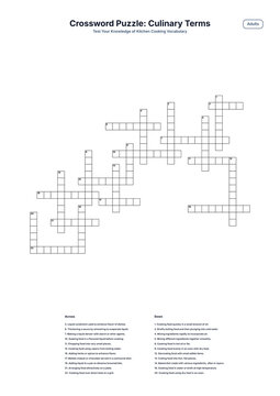 Crossword Puzzle: Culinary Terms - Adults