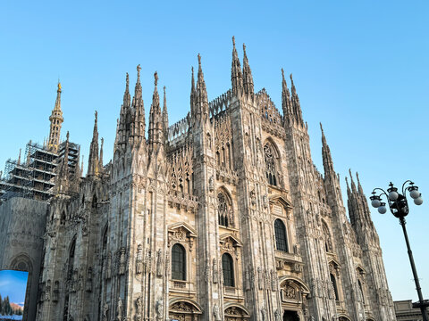 Milan Cathedral Duomo di Milano Gothic Landmark Under Blue Sky Italy