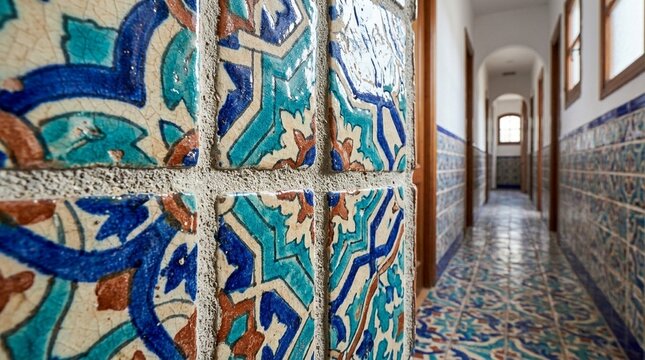 Bathroom Tile Pattern Macro Detail with Handmade Ceramic Close-Up &mdash; Material Photography