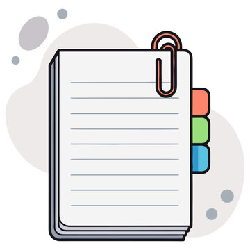 Notepad with paperclip and tabs on abstract background. non editable strokes