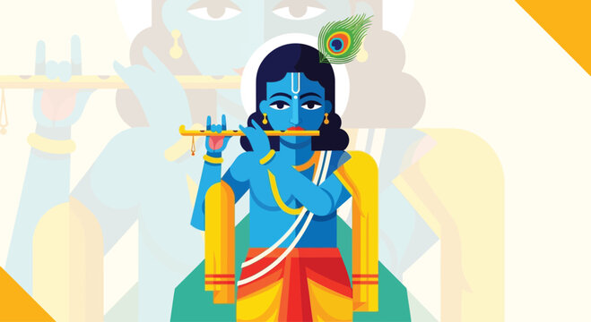 Hindu deity Krishna playing flute.